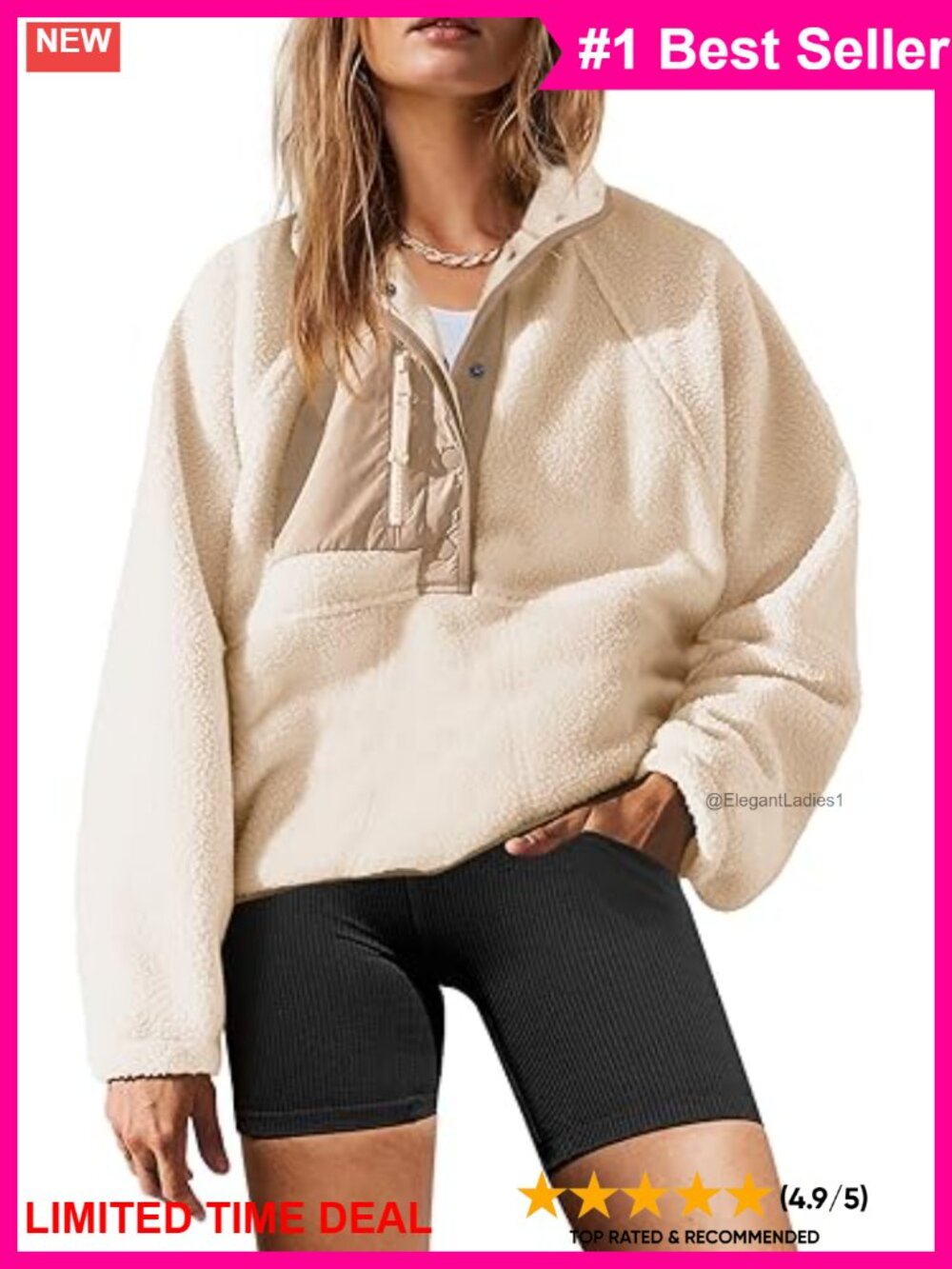 Sherpa Fleece Pullover Jacket Quarter Button Zip Pockets Fuzzy Sweatshirt